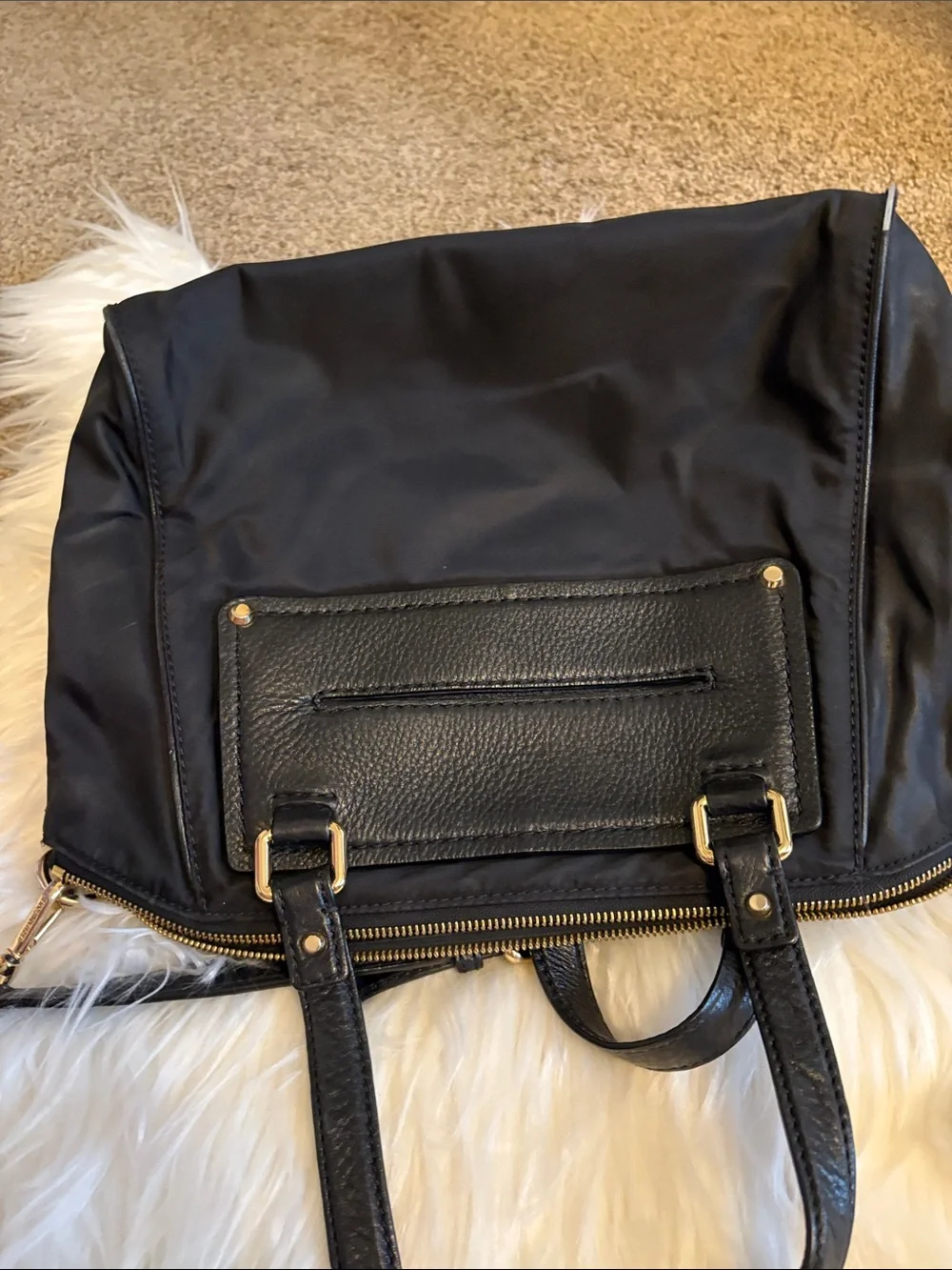 Michael Kors Black Shoulder Tote with Gold Hardware and MK Charm